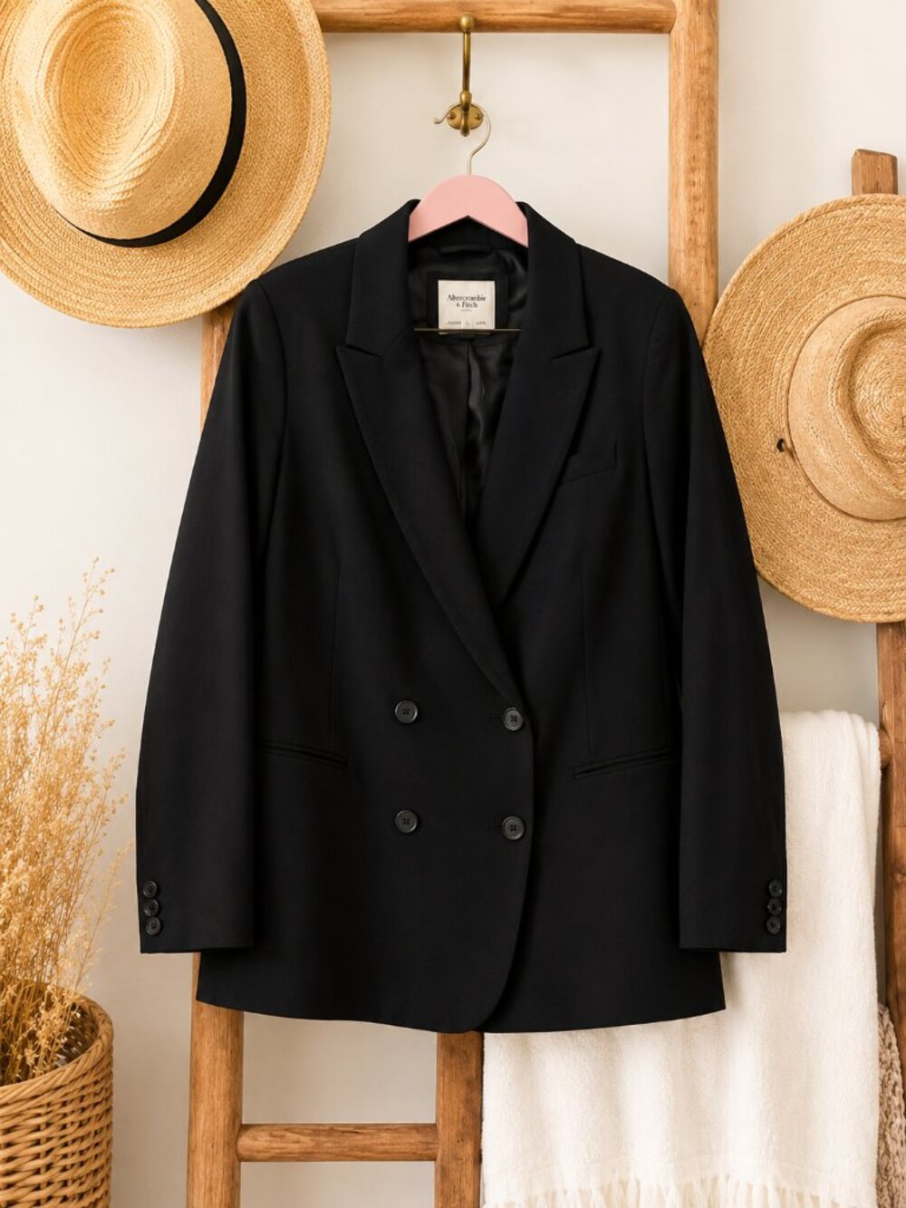 Abercrombie & Fitch Black Double Breasted Oversized Blazer Size Large